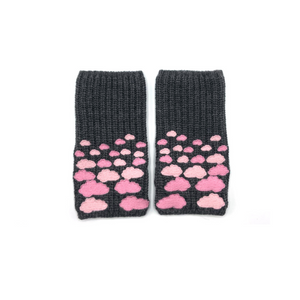 Merino Ribbed Gloves w. Embroidered Clouds - Heather Charcoal w. Pinks