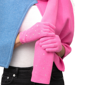 Full Finger Gloves w. Swarovski Crystals All Over - Hot Pink