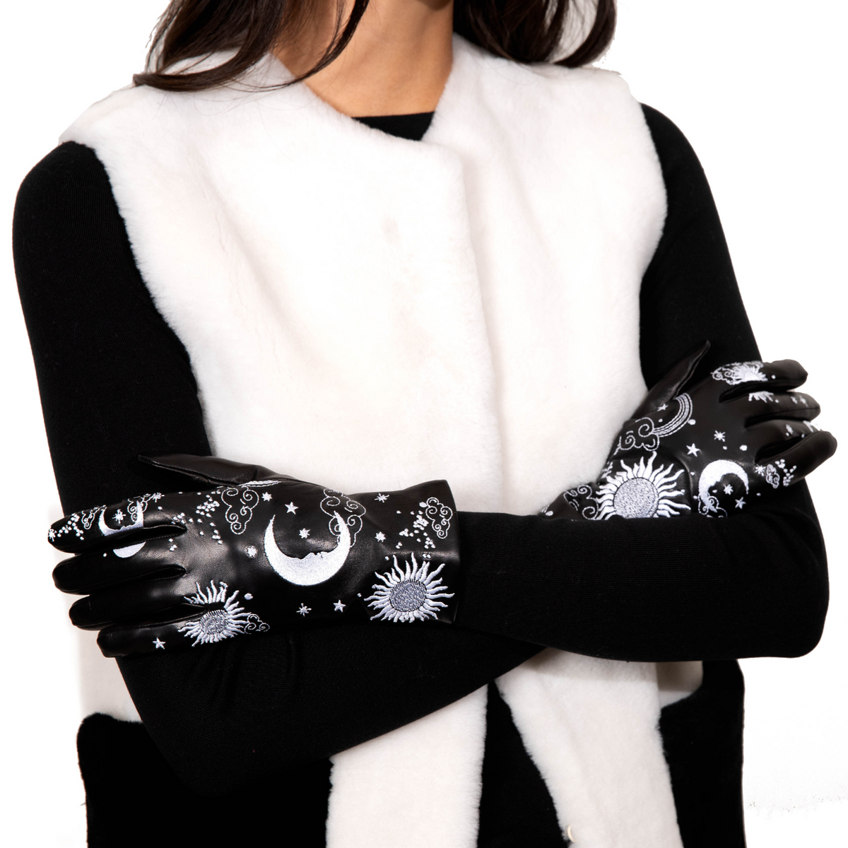 Leather Gloves with Astrological Embroidery Carolyn Rowan Collection