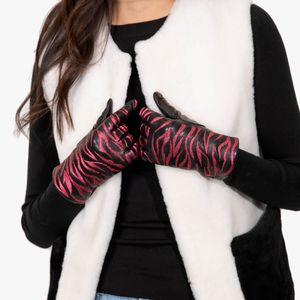 Full Finger Leather Gloves with Zebra Print