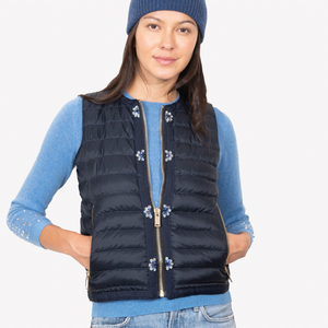 Down Vest with Jeweled Buttons