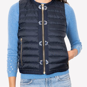 Down Vest with Jeweled Buttons