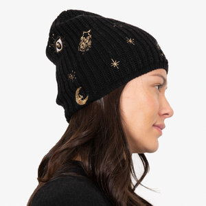 Ribbed Merino Wool Celestial-Embroidered Beanie