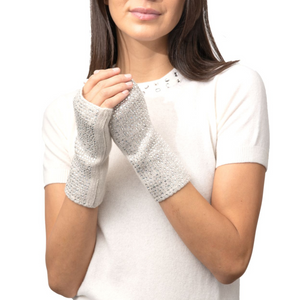 Cashmere Short Fingerless Gloves w. Crystals all Over