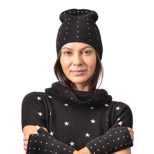 Long Cashmere Beanie w. Swarovski Star Rows