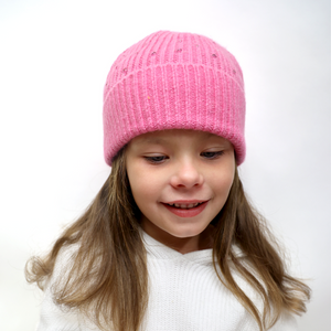 Kids Cashmere Ribbed Cuff Beanie w. Scattered Crystals
