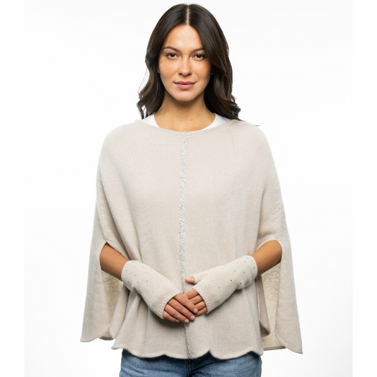 Scalloped Cashmere Cape with Pave Strip
