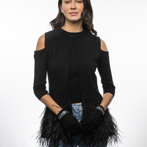 Cashmere Vest with Ostrich Feather Hem