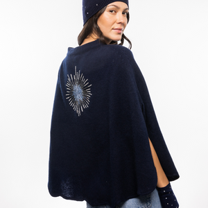 Cashmere Scalloped Open Tie Cape with Hand-beaded Ombre Starburst
