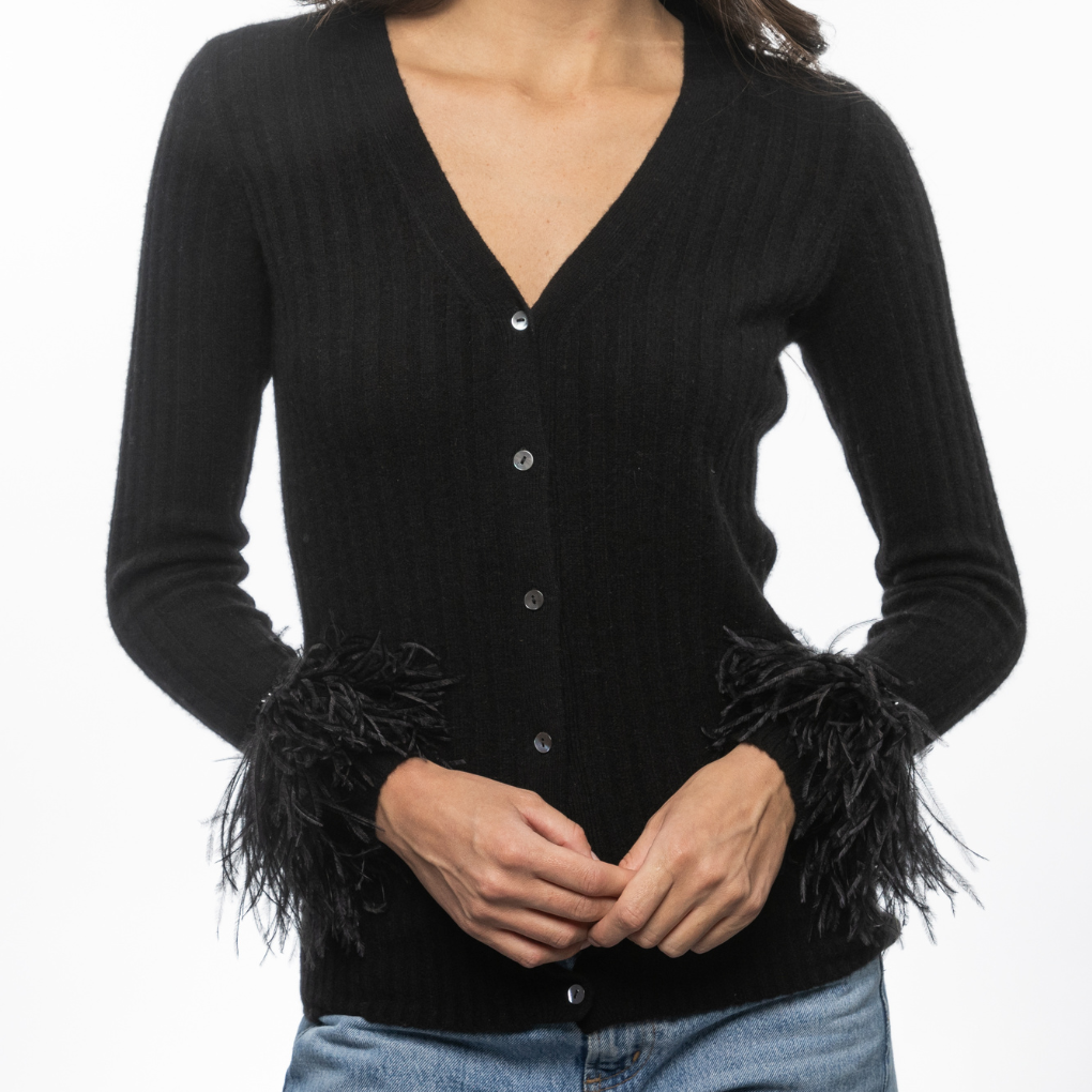 Cashmere Feather Cuff Cardigan