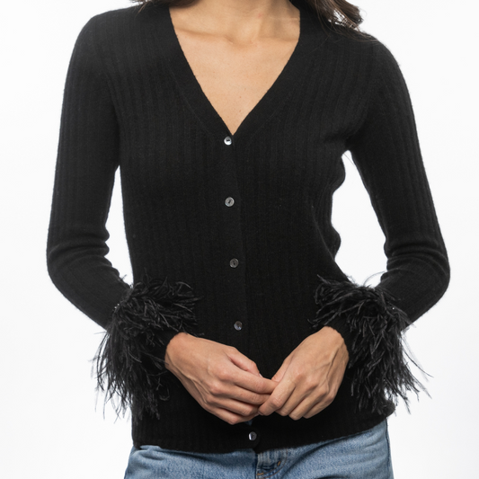 Cashmere Feather Cuff Cardigan