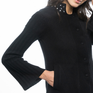 Cashmere Mid Length Car Coat with Crystal Neckline