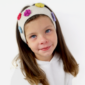 Kids Cashmere Headband with Colorful Knit Flowers